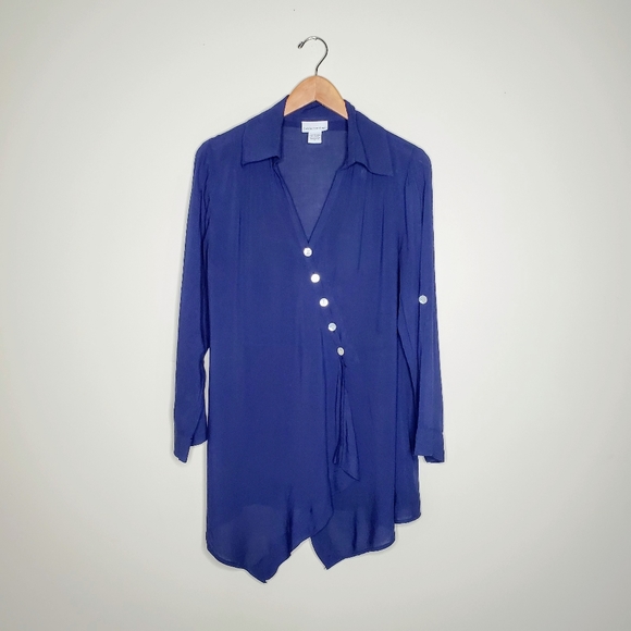 Soft Surroundings | Navy Asymmetrical Wrap Blouse - Picture 13 of 14